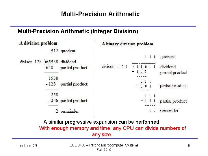 Multi-Precision Arithmetic (Integer Division) A similar progressive expansion can be performed. With enough memory