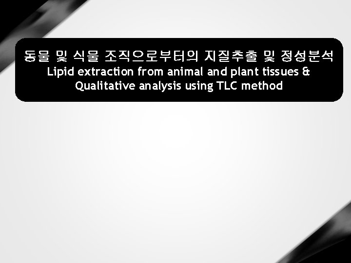 동물 및 식물 조직으로부터의 지질추출 및 정성분석 Lipid extraction from animal and plant tissues