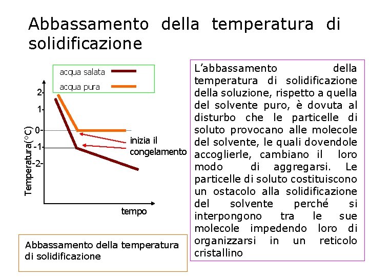 Abbassamento della temperatura di solidificazione L’abbassamento della temperatura di solidificazione acqua pura 2 della