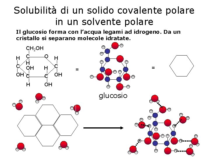 Solubilità di un solido covalente polare in un solvente polare Il glucosio forma con