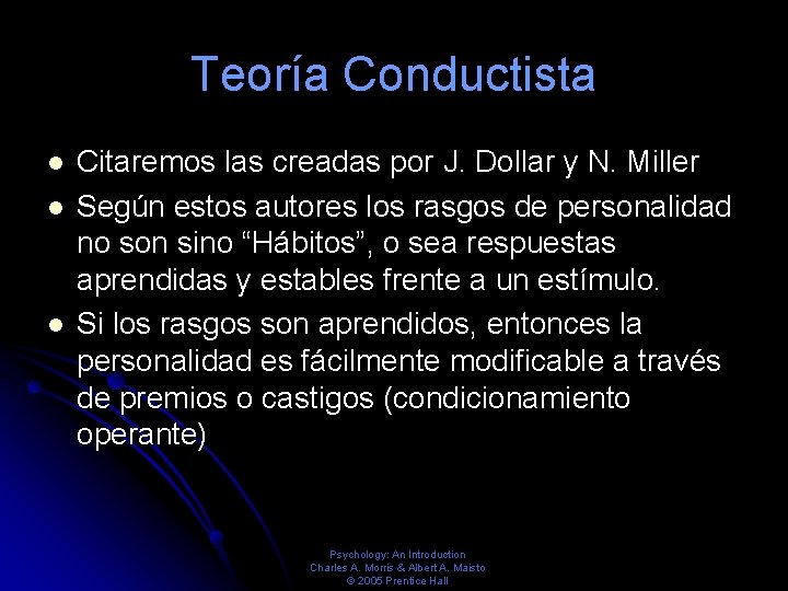 Teoría Conductista Citaremos las creadas por J. Dollar y N. Miller Según estos autores Teoría Conductista Citaremos las creadas por J. Dollar y N. Miller Según estos autores