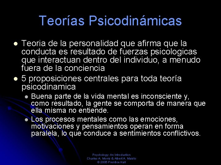 Teorías Psicodinámicas Teoria de la personalidad que afirma que la conducta es resultado de Teorías Psicodinámicas Teoria de la personalidad que afirma que la conducta es resultado de