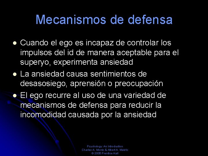 Mecanismos de defensa Cuando el ego es incapaz de controlar los impulsos del id Mecanismos de defensa Cuando el ego es incapaz de controlar los impulsos del id