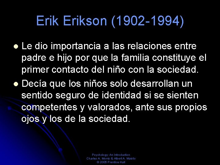 Erikson (1902 -1994) Le dio importancia a las relaciones entre padre e hijo por Erikson (1902 -1994) Le dio importancia a las relaciones entre padre e hijo por
