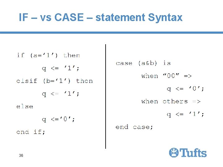 IF – vs CASE – statement Syntax 36 IF – vs CASE – statement Syntax 36