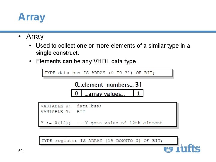 Array • Used to collect one or more elements of a similar type in Array • Used to collect one or more elements of a similar type in