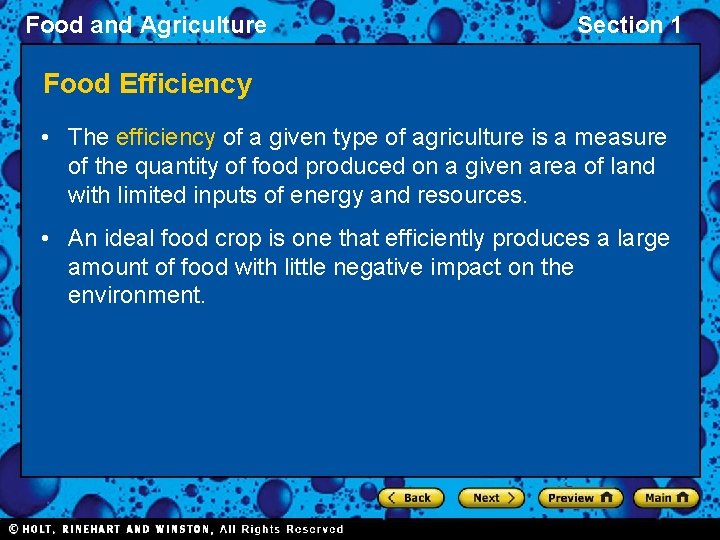 Food and Agriculture Section 1 Food Efficiency • The efficiency of a given type