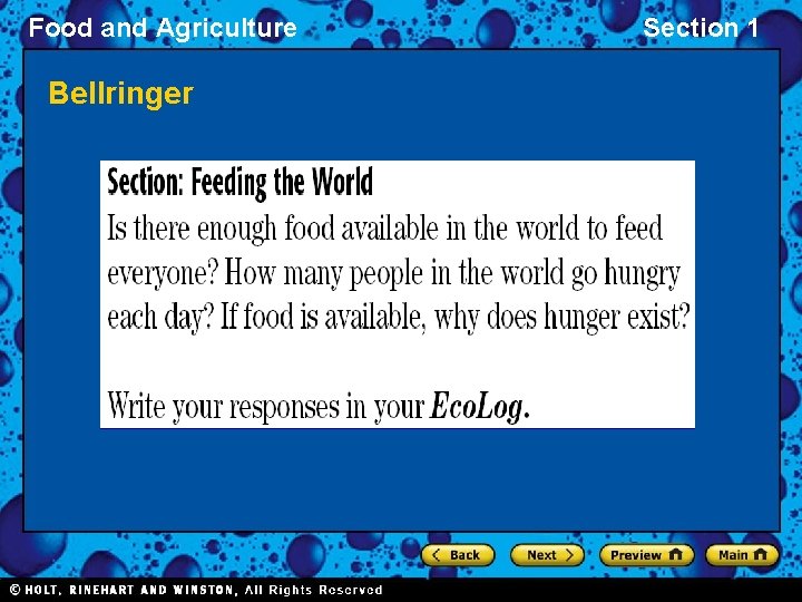 Food and Agriculture Bellringer Section 1 