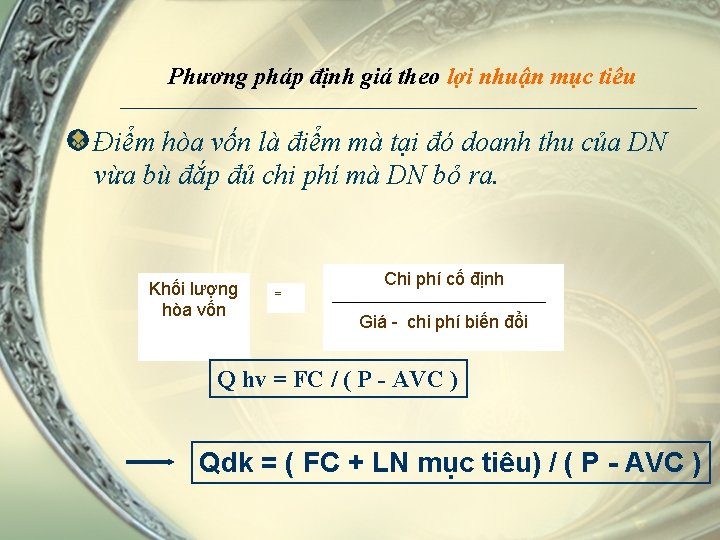Phương pháp định giá theo lợi nhuận mục tiêu Điểm hòa vốn là điểm