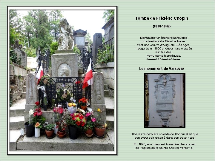 Tombe de Frédéric Chopin (1810 -1849) Monument funéraire remarquable du cimetière du Père-Lachaise. c'est