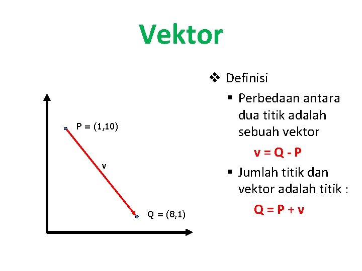 Vektor P = (1, 10) v Q = (8, 1) v Definisi § Perbedaan