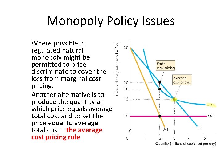 Monopoly Policy Issues Where possible, a regulated natural monopoly might be permitted to price