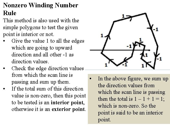 Nonzero Winding Number Rule This method is also used with the simple polygons to