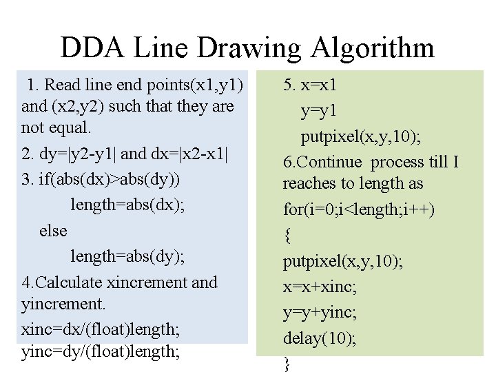 DDA Line Drawing Algorithm 1. Read line end points(x 1, y 1) and (x