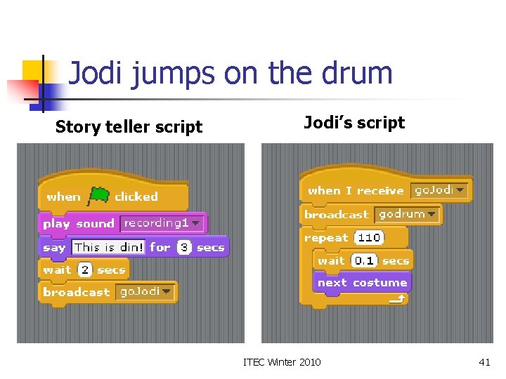 Jodi jumps on the drum Story teller script Jodi’s script ITEC Winter 2010 41