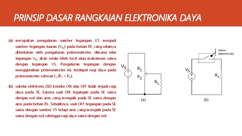 PRINSIP DASAR RANGKAIAN ELEKTRONIKA DAYA (a) merupakan pengaturan sumber tegangan VS menjadi sumber tegangan