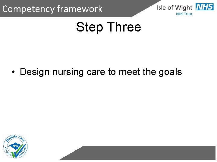 Competency framework Step Three • Design nursing care to meet the goals 