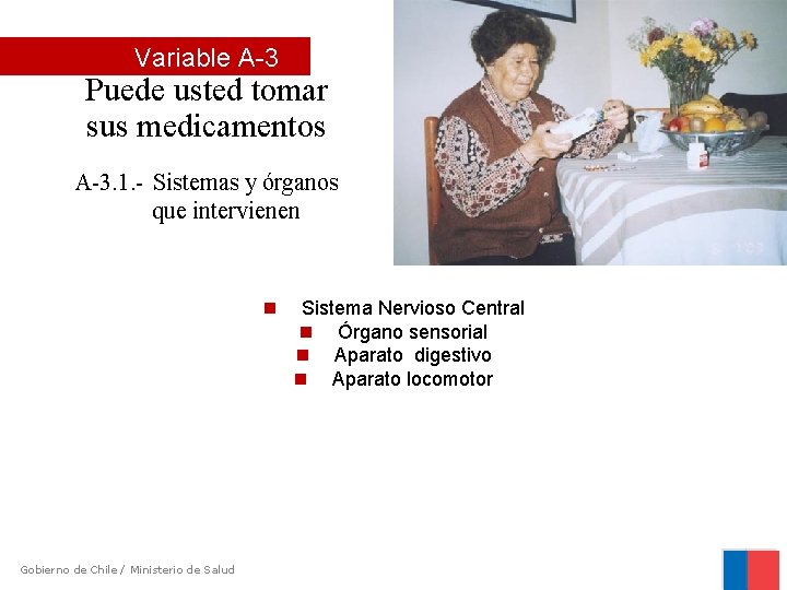 Variable A-3 Puede usted tomar sus medicamentos A-3. 1. - Sistemas y órganos que