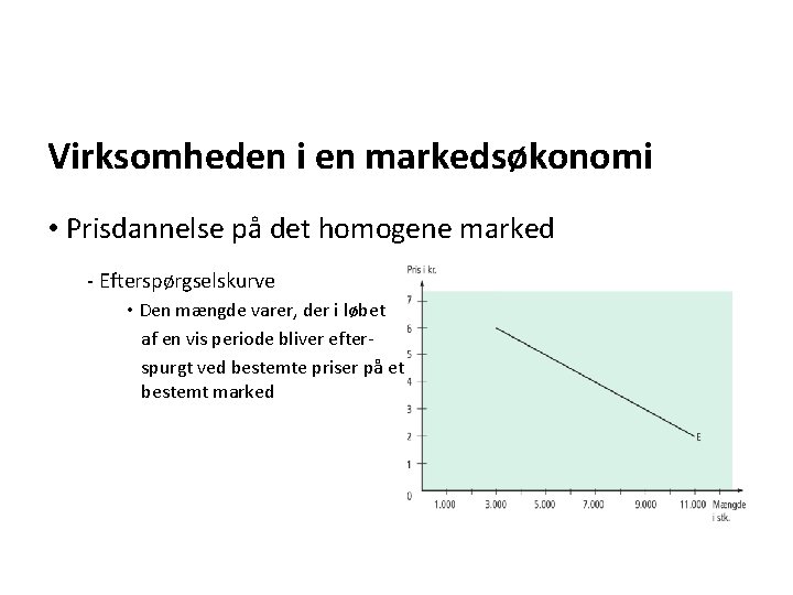 Virksomheden i en markedsøkonomi • Prisdannelse på det homogene marked - Efterspørgselskurve • Den