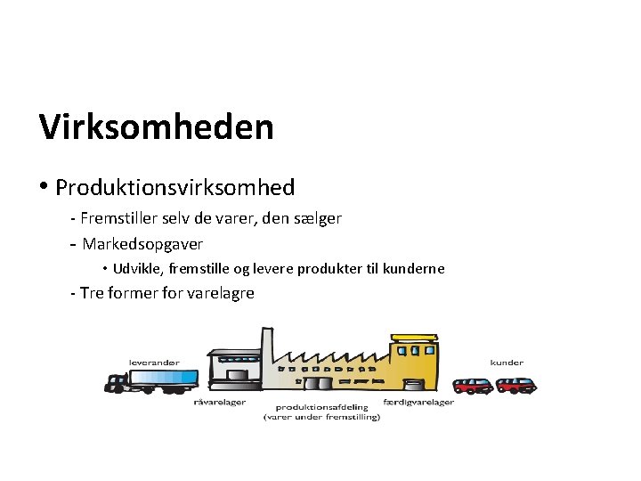 Virksomheden • Produktionsvirksomhed - Fremstiller selv de varer, den sælger - Markedsopgaver • Udvikle,