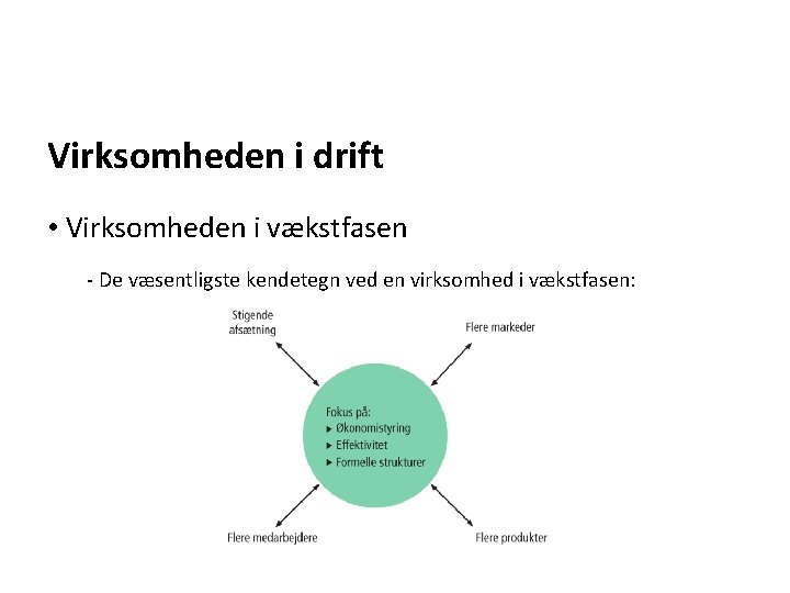 Virksomheden i drift • Virksomheden i vækstfasen - De væsentligste kendetegn ved en virksomhed