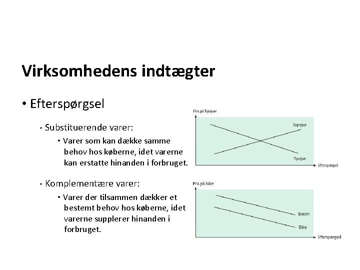 Virksomhedens indtægter • Efterspørgsel - Substituerende varer: • Varer som kan dække samme behov