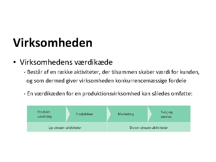 Virksomheden • Virksomhedens værdikæde - Består af en række aktiviteter, der tilsammen skaber værdi