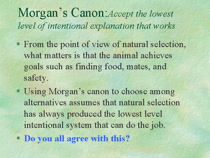 Morgan’s Canon: Accept the lowest level of intentional explanation that works § From the