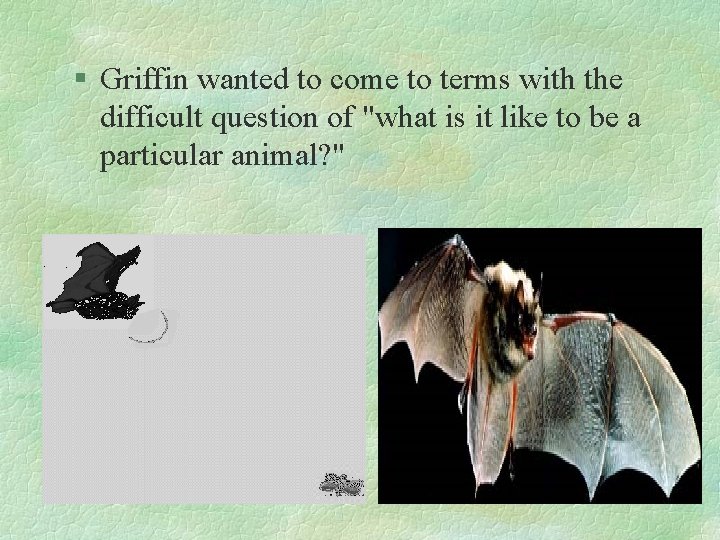 § Griffin wanted to come to terms with the difficult question of "what is