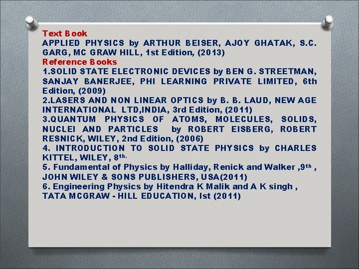 Text Book APPLIED PHYSICS by ARTHUR BEISER, AJOY GHATAK, S. C. GARG, MC GRAW