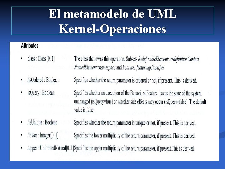 El metamodelo de UML Kernel-Operaciones 