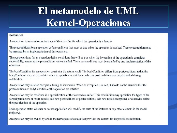 El metamodelo de UML Kernel-Operaciones 