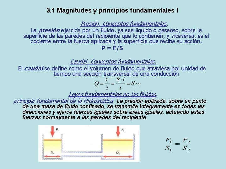 3. 1 Magnitudes y principios fundamentales I Presión. Conceptos fundamentales. La presión ejercida por