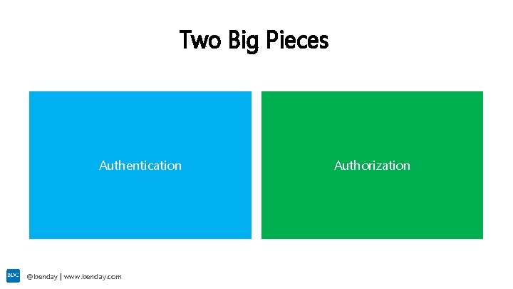 Two Big Pieces Authentication @benday | www. benday. com Authorization 