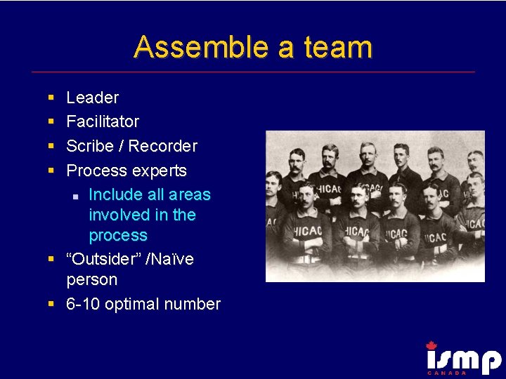Assemble a team § § Leader Facilitator Scribe / Recorder Process experts n Include