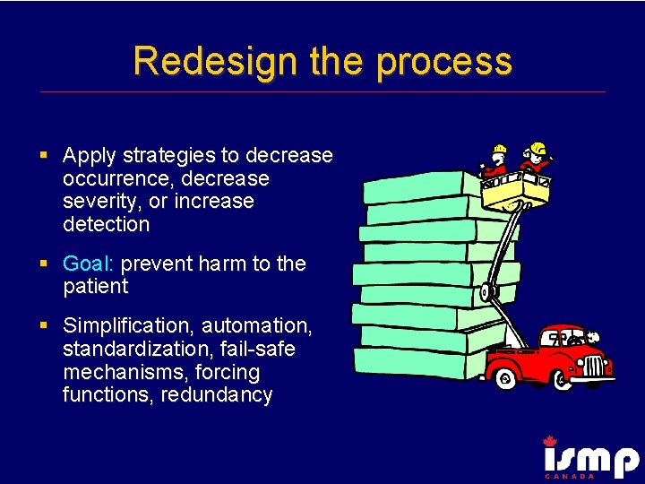 Redesign the process § Apply strategies to decrease occurrence, decrease severity, or increase detection