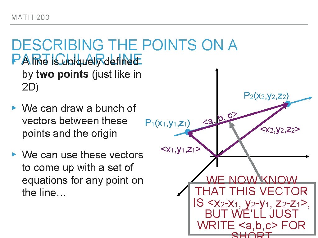 MATH 200 DESCRIBING THE POINTS ON A LINE ▸PARTICULAR A line is uniquely defined
