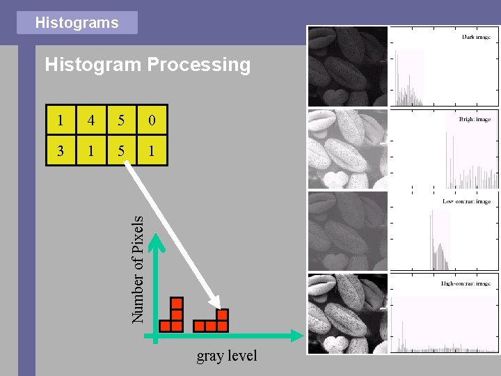 Histograms Histogram Processing 4 5 0 3 1 5 1 Number of Pixels 1