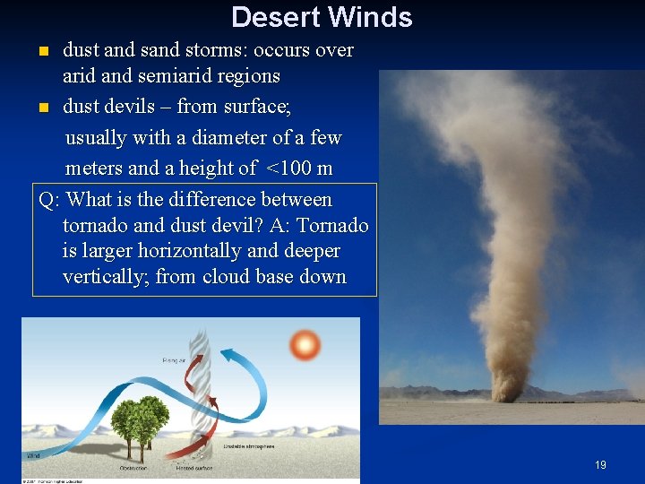 Desert Winds dust and storms: occurs over arid and semiarid regions n dust devils