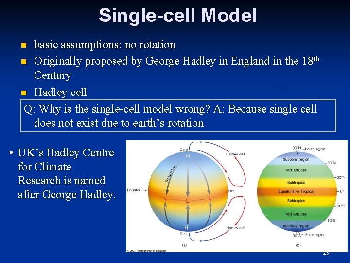 Single-cell Model basic assumptions: no rotation n Originally proposed by George Hadley in England