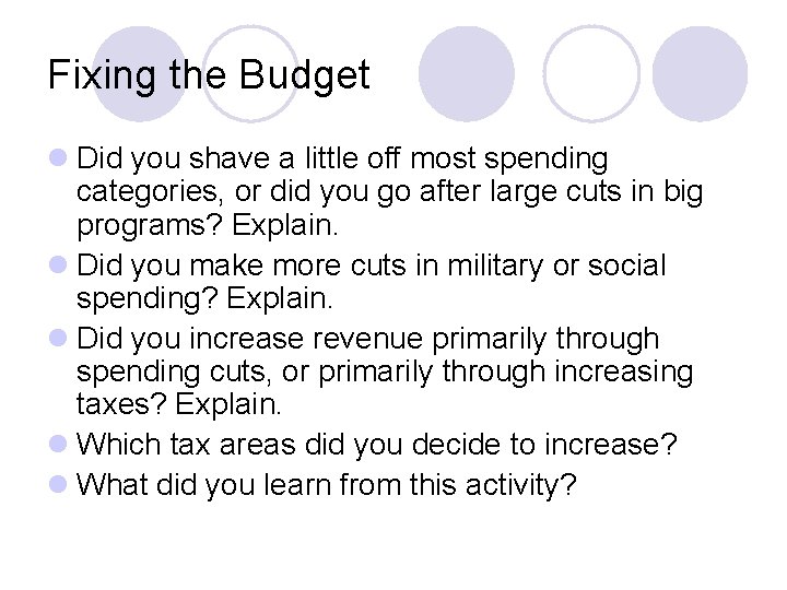 Fixing the Budget l Did you shave a little off most spending categories, or