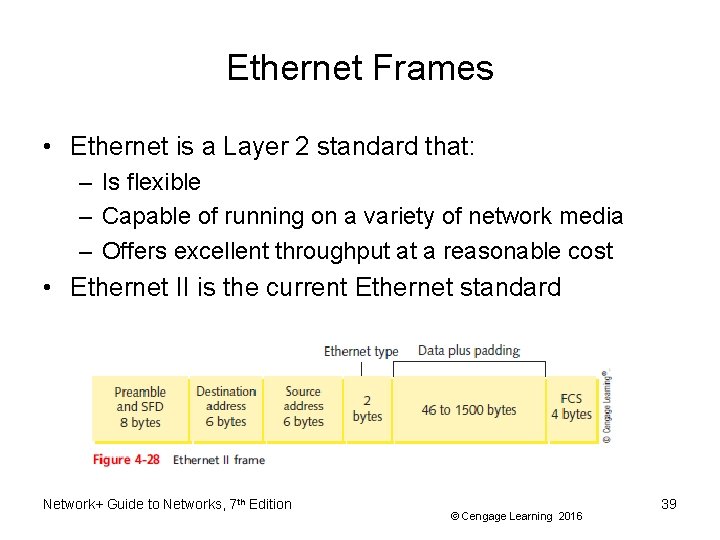 Ethernet Frames • Ethernet is a Layer 2 standard that: – Is flexible –