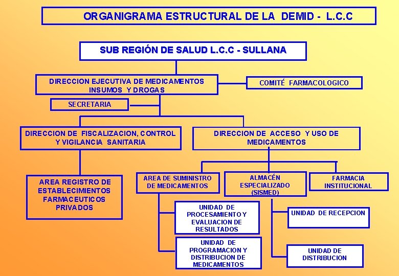 ORGANIGRAMA ESTRUCTURAL DE LA DEMID - L. C. C SUB REGIÓN DE SALUD L.