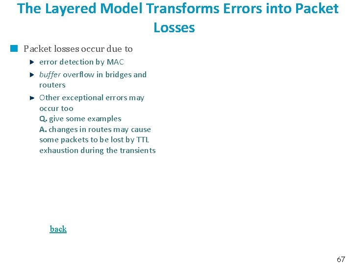 The Layered Model Transforms Errors into Packet Losses Packet losses occur due to error