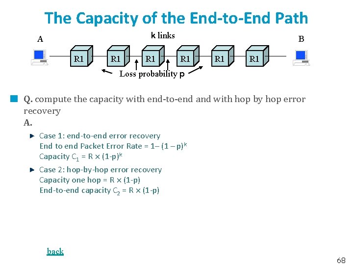 The Capacity of the End-to-End Path k links A R 1 R 1 B