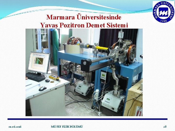Marmara Üniversitesinde Yavaş Pozitron Demet Sistemi 01. 06. 2016 MÜ FEF FİZİK BÖLÜMÜ 28