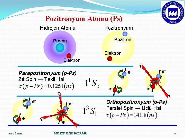 Pozitronyum Atomu (Ps) Pozitronyum Hidrojen Atomu Pozitron Proton Elektron e- 01. 06. 2016 Orthopozitronyum