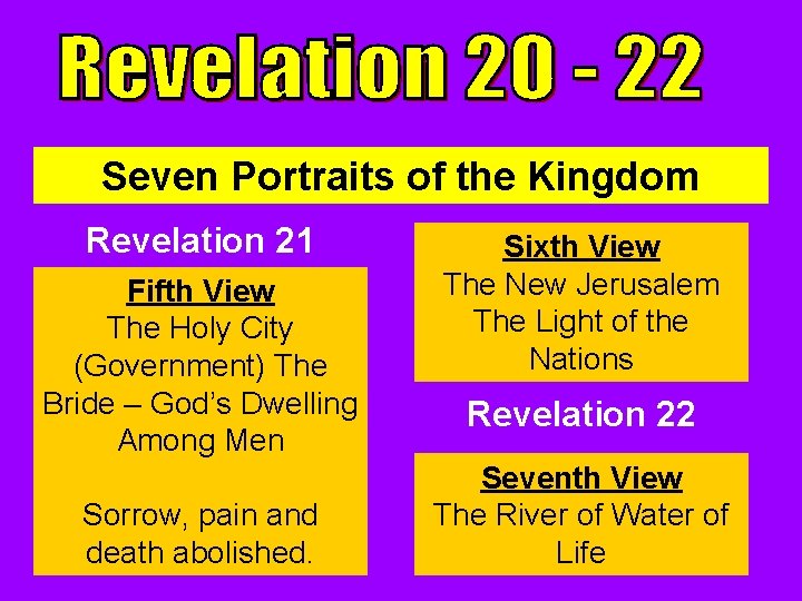 Seven Portraits of the Kingdom Revelation 21 Fifth View The Holy City (Government) The