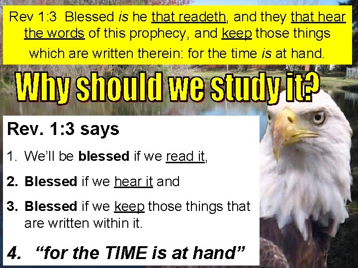 Rev 1: 3 Blessed is he that readeth, and they that hear the words