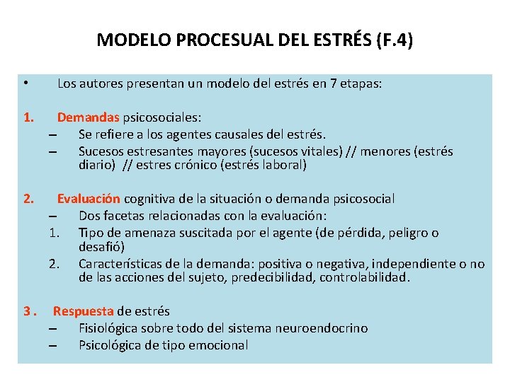 MODELO PROCESUAL DEL ESTRÉS (F. 4) • Los autores presentan un modelo del estrés